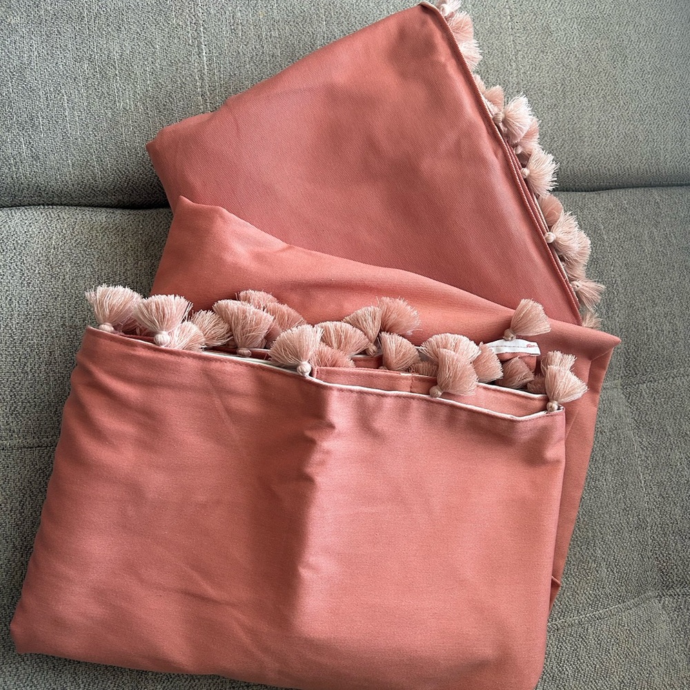 Pillowfort Coral Curtains with Pom-Pom Detail - Picture 2 of 6